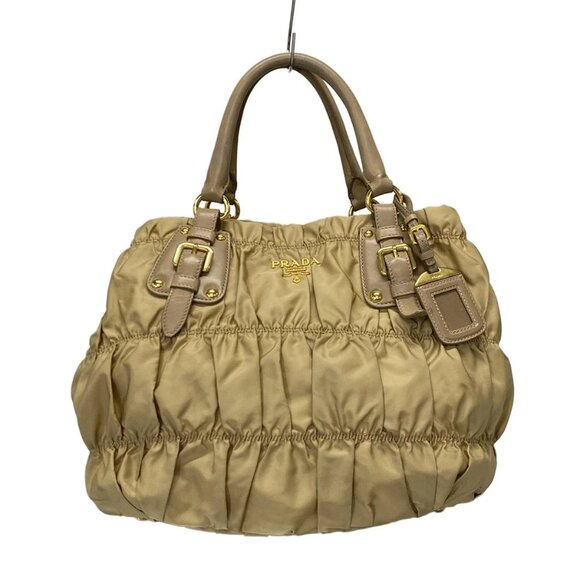 PRADA Gathered Bag Beige Nylon Leather - Handbag 607-081125 - Picture 1 of 11